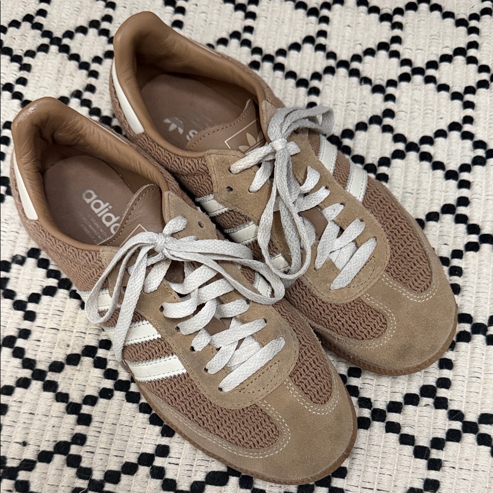 adidas Tan & White Suede Knit Sneakers